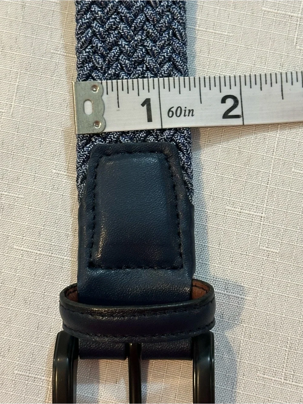 Torino Leather Blue Gray Herringbone Stretch Woven Belt Size 42
